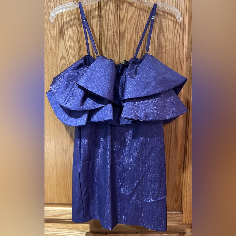 ZARA Ruffled Ruffle Metallic Thread Mini Cocktail Dress in Purple Size Small - Picture 16 of 16